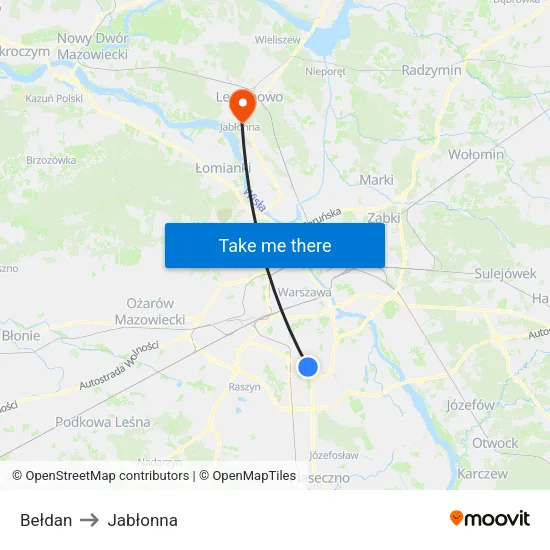 Bełdan to Jabłonna map