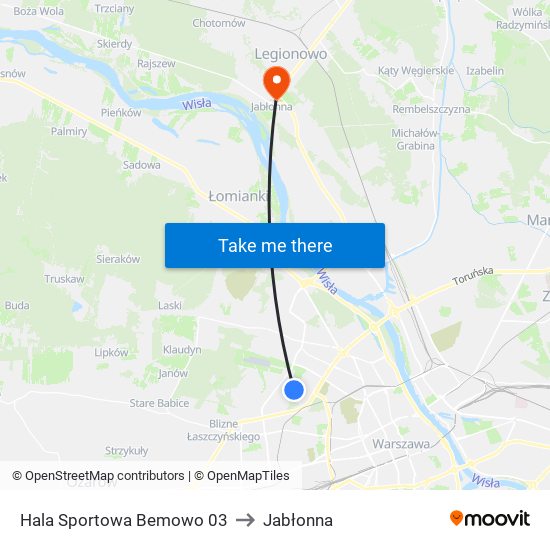 Hala Sportowa Bemowo to Jabłonna map