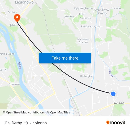 Os. Derby to Jabłonna map