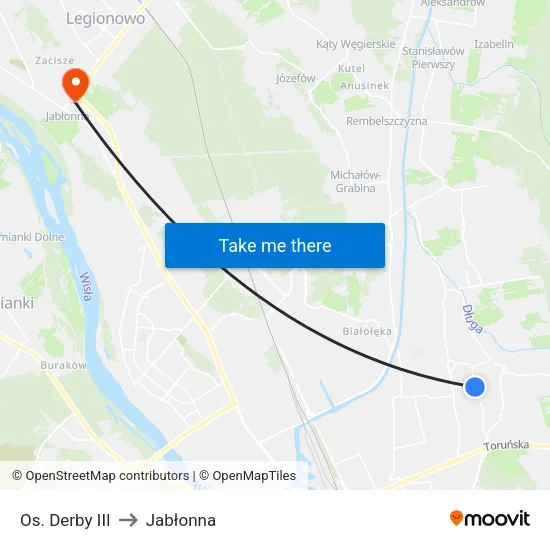 Os. Derby III to Jabłonna map