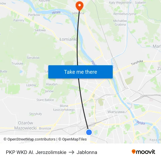 PKP WKD Al. Jerozolimskie to Jabłonna map