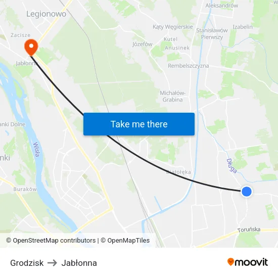 Grodzisk to Jabłonna map