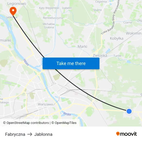 Fabryczna to Jabłonna map
