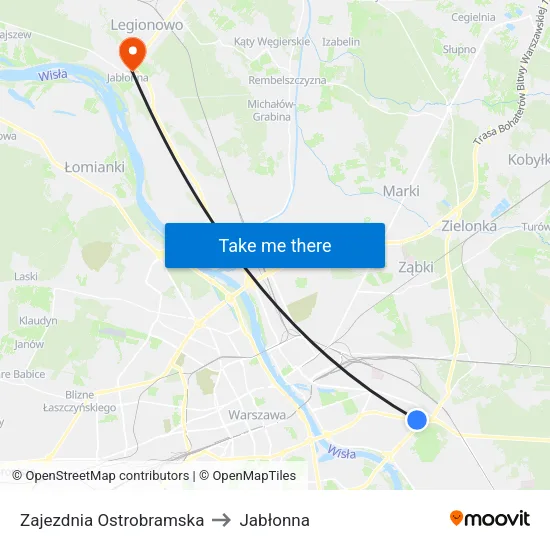 Zajezdnia Ostrobramska to Jabłonna map