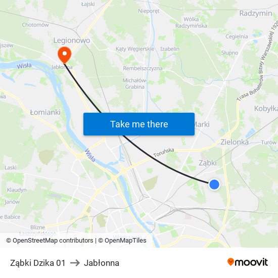 Ząbki Dzika 01 to Jabłonna map