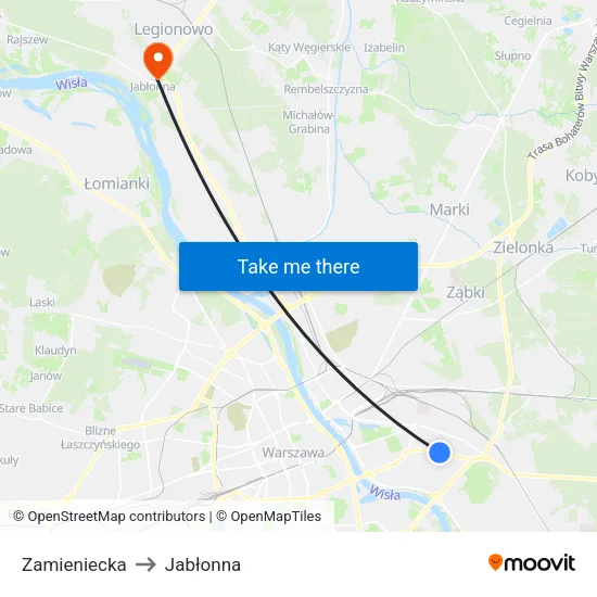 Zamieniecka to Jabłonna map