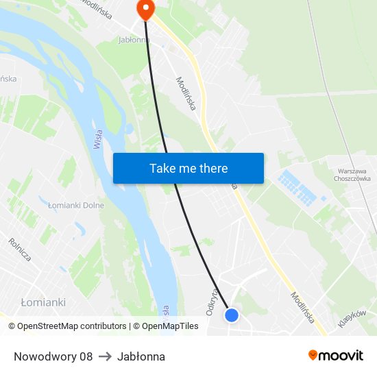 Nowodwory to Jabłonna map