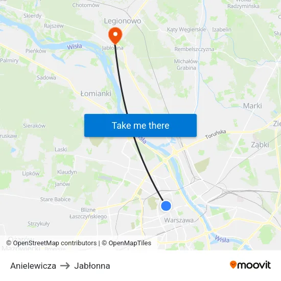 Anielewicza to Jabłonna map
