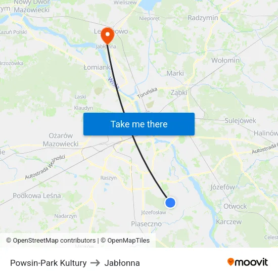 Powsin - Park Kultury to Jabłonna map
