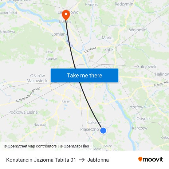 Konstancin-Jeziorna Tabita to Jabłonna map