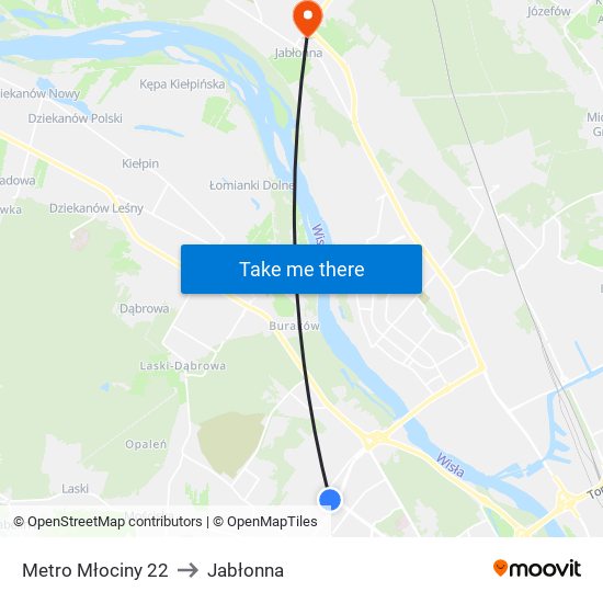 Metro Młociny 22 to Jabłonna map