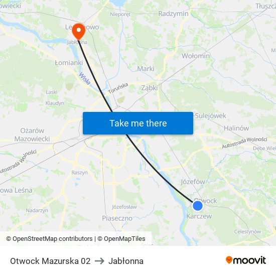 Otwock Mazurska 02 to Jabłonna map