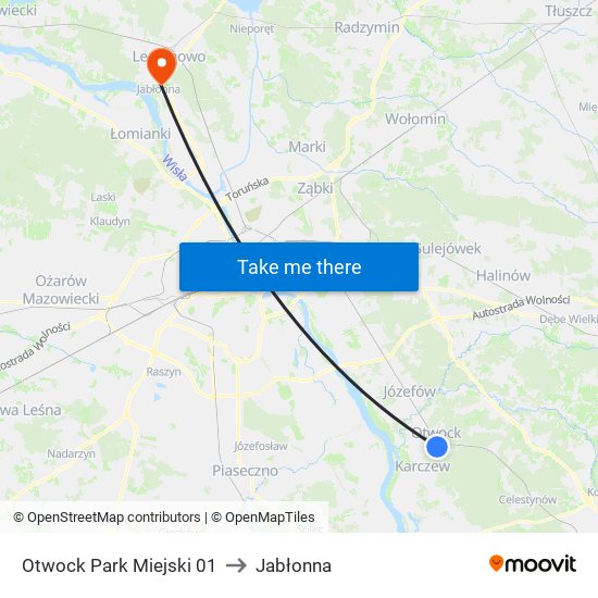 Otwock Park Miejski to Jabłonna map