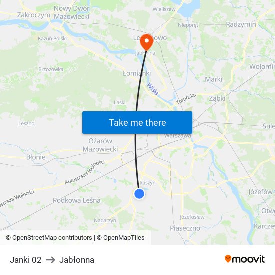 Janki 02 to Jabłonna map