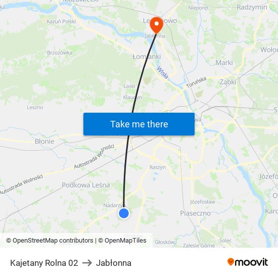 Kajetany Rolna 02 to Jabłonna map