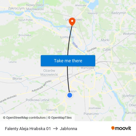 Falenty Aleja Hrabska 01 to Jabłonna map