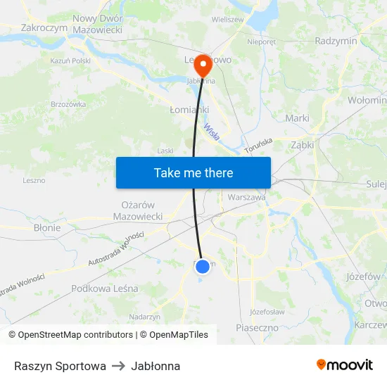 Raszyn Sportowa to Jabłonna map