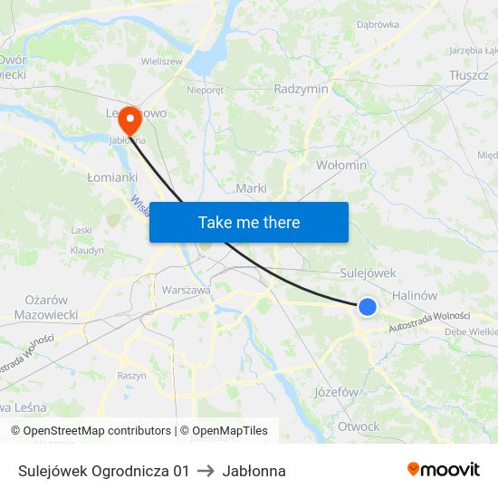 Sulejówek Ogrodnicza to Jabłonna map