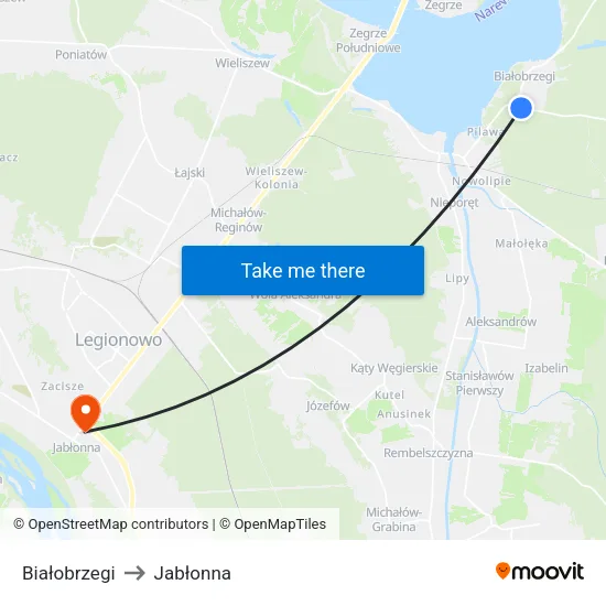 Białobrzegi to Jabłonna map
