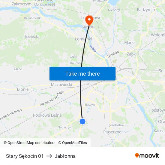 Stary Sękocin to Jabłonna map