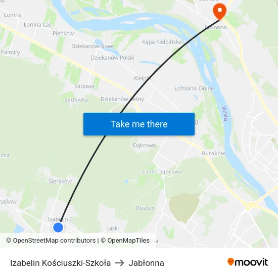 Izabelin Kościuszki - Szkoła to Jabłonna map