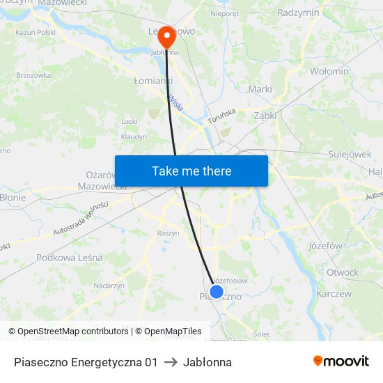 Piaseczno Energetyczna 01 to Jabłonna map