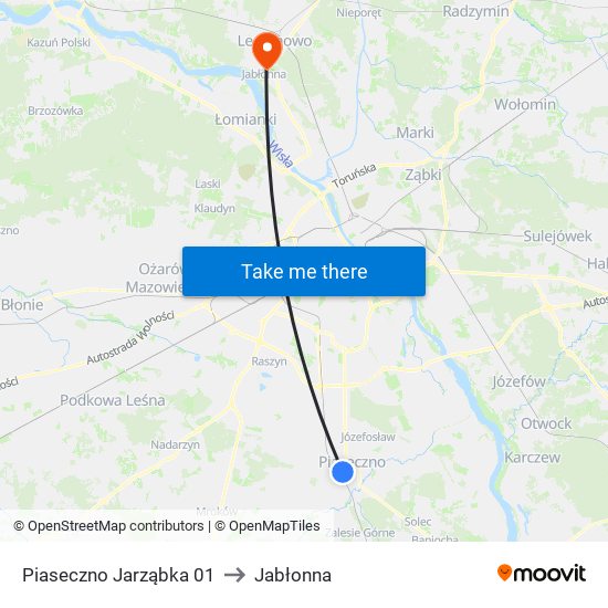 Piaseczno Jarząbka 01 to Jabłonna map