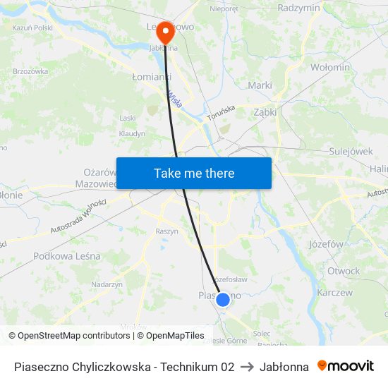 Piaseczno Chyliczkowska-Technikum to Jabłonna map