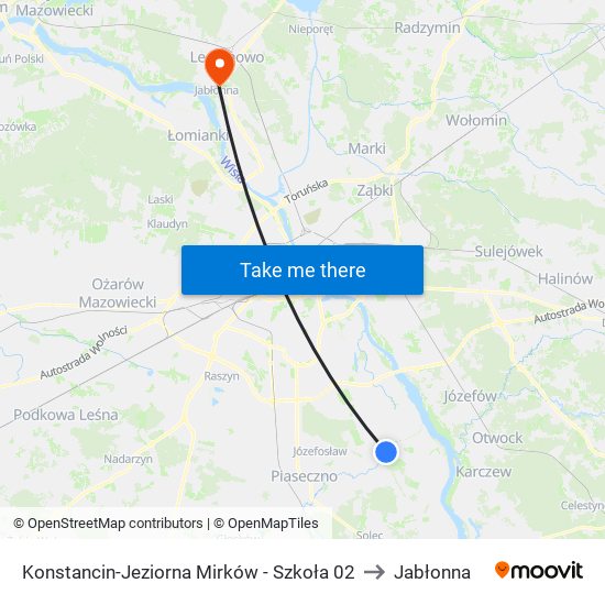 Konstancin-Jeziorna Mirków - Szkoła 02 to Jabłonna map