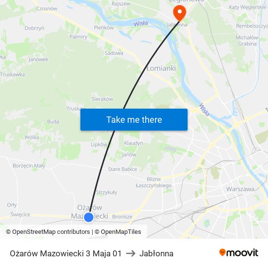 Ożarów Mazowiecki 3 Maja to Jabłonna map