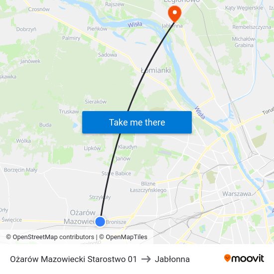 Ożarów Mazowiecki Starostwo to Jabłonna map