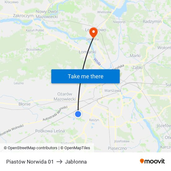 Piastów Norwida to Jabłonna map