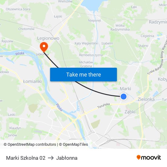 Marki Szkolna to Jabłonna map