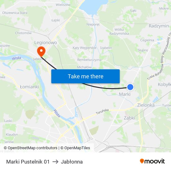 Marki Pustelnik to Jabłonna map