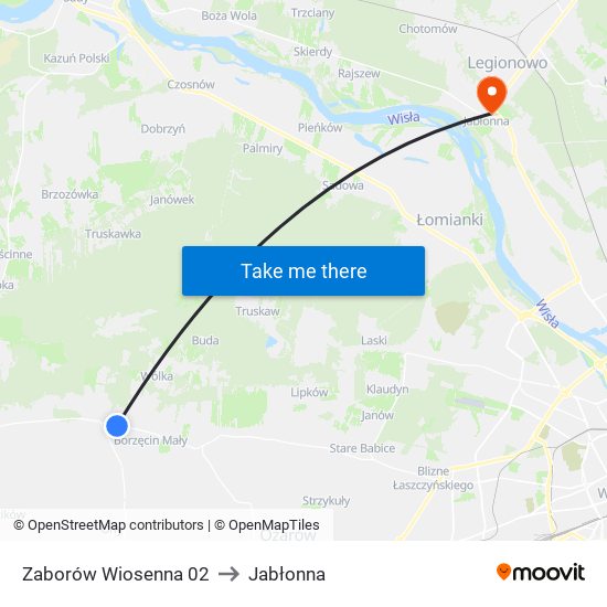 Zaborów Wiosenna to Jabłonna map