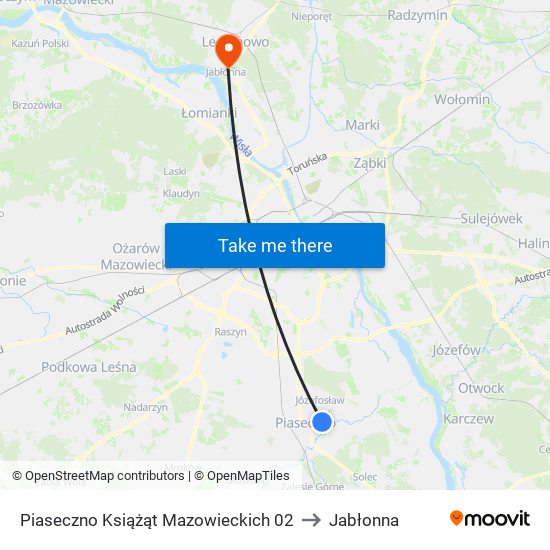 Piaseczno Książąt Mazowieckich 02 to Jabłonna map