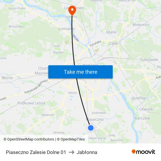 Piaseczno Zalesie Dolne 01 to Jabłonna map