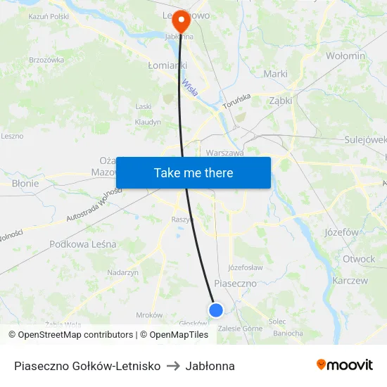Piaseczno Gołków - Letnisko to Jabłonna map