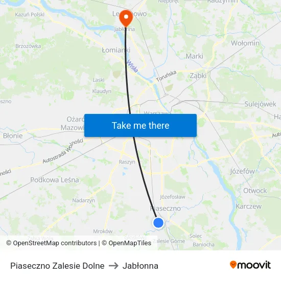 Piaseczno Zalesie Dolne to Jabłonna map