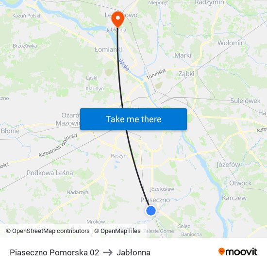 Piaseczno Pomorska to Jabłonna map