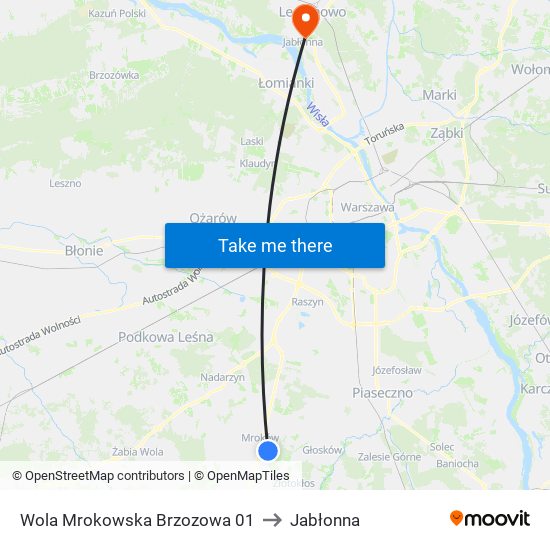 Warszawianka Brzozowa to Jabłonna map