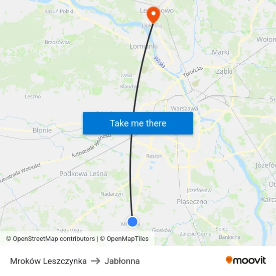 Mroków Leszczynka to Jabłonna map