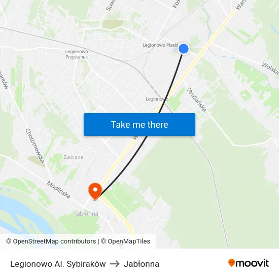 Legionowo Al. Sybiraków to Jabłonna map