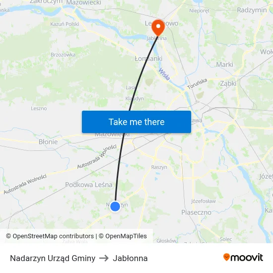 Nadarzyn Urząd Gminy to Jabłonna map