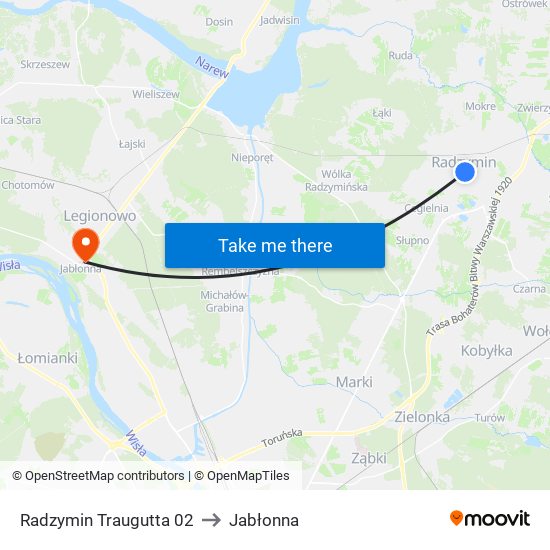 Radzymin Traugutta to Jabłonna map