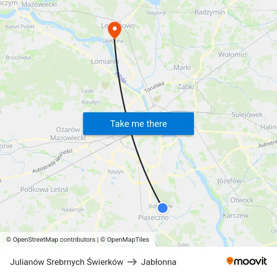 Julianów Srebrnych Świerków to Jabłonna map