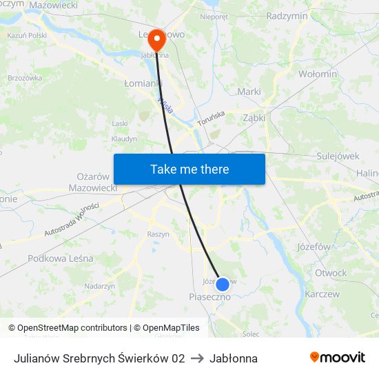 Julianów Srebrnych Świerków to Jabłonna map