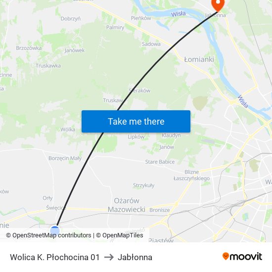 Wolica K. Płochocina to Jabłonna map