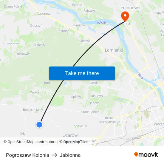 Pogroszew Kolonia to Jabłonna map