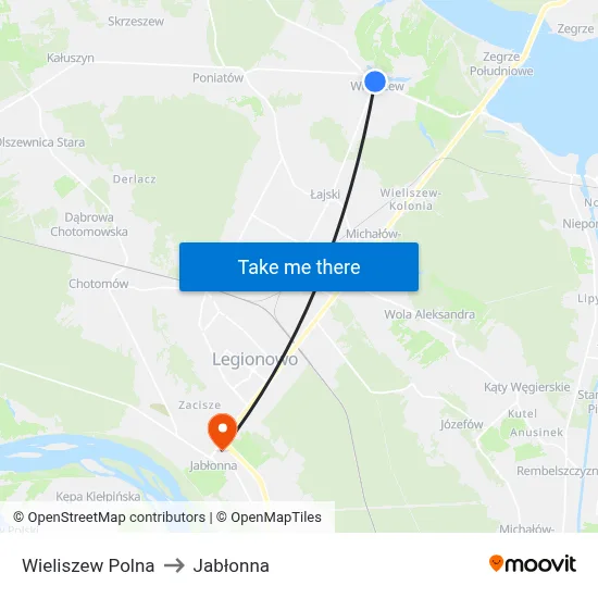 Wieliszew Polna to Jabłonna map